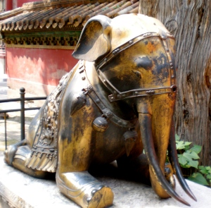 A brass elephant at the Forbidden City.